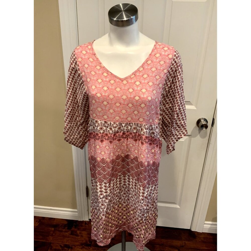 Prana Pink, Purple, & White Patterned Shift Dress W/ Short Sleeves, Size XS